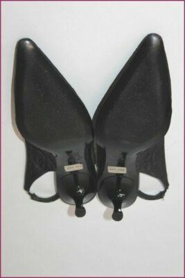 Escarpins Sonia Rykiel Pointus Noirs Imprimés Toile - Taille 37, Talons Ouverts - Occasion TBE