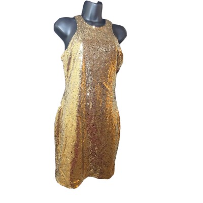 Lulus Gold Sequin Racer Back Sheath Mini Dress Medium | eBay