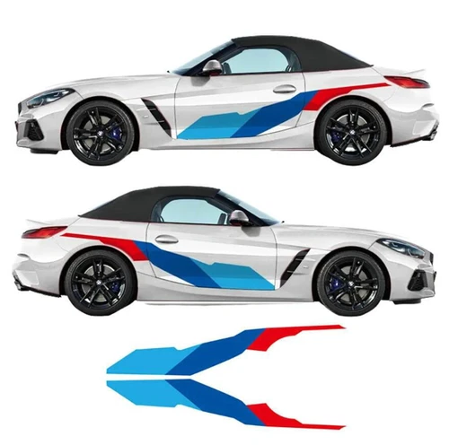 Tricolor Graphics Car Sticker Vinyl Decals For BMW Z4 2Sides Skirt Racing Stripe - Picture 2 of 9