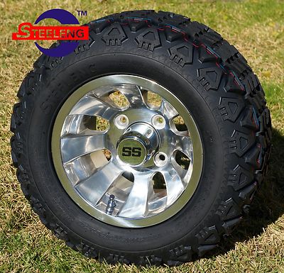GOLF CART 10'' SILVER BULLET WHEELS/RIMS and 18''x9''-10'' DOT ALL TERRAIN TIRES(4) 