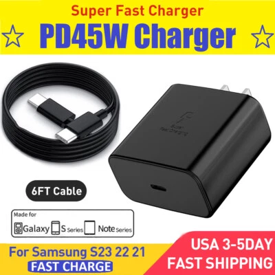 THE-PHONE-ZONE 45W Super Fast Wall Charger 6FT Type USB-C Cable For Samsung Galaxy S24 S23 S22