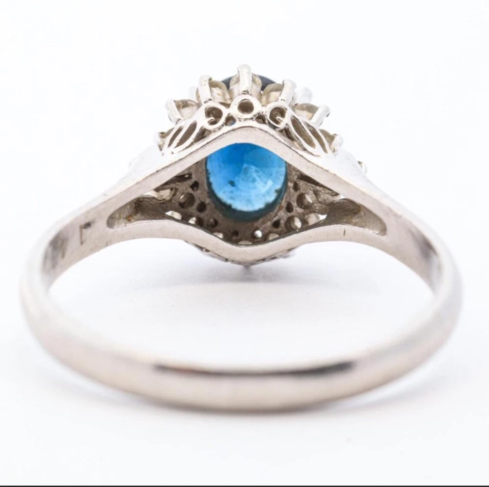 ANILLO-ZAFIRO Y DIAMANTE HALO ANILLO PLACA 1.72CTTW Foto 3 de 4