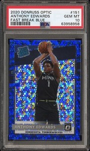 2020-21 Panini Donruss Optic ANTHONY EDWARDS /50 Rookie Blue Fastbreak PSA 10