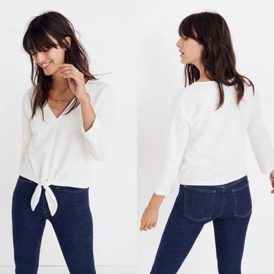 MADEWELL White Textured Tie-Front Top Size XL Classic Capsule Wardrobe Staple