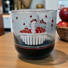 Vtg Anchor Hocking Red Apples Bushel Baskets Juice Glasses 1987 8oz Set Of 4 EC 