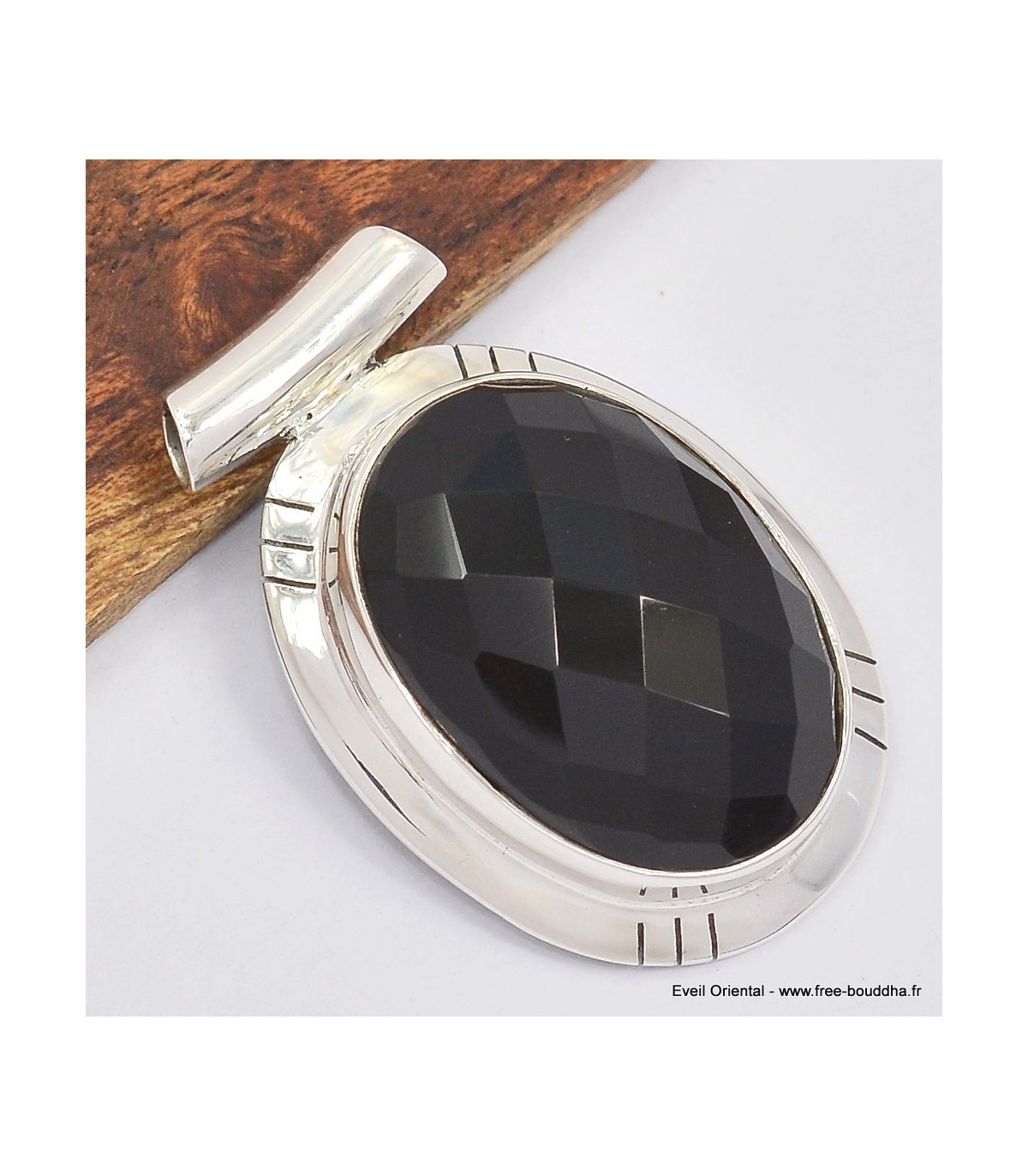 Pendentif Onyx noir facetté SK10.2 collier pierre naturelle géométrique
