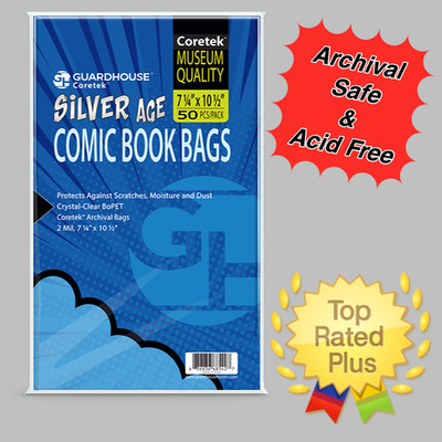 Pack of 50 Silver Age Comic Book 2 Mil Bags-Archival Safe BoPET (Same as Mylar )