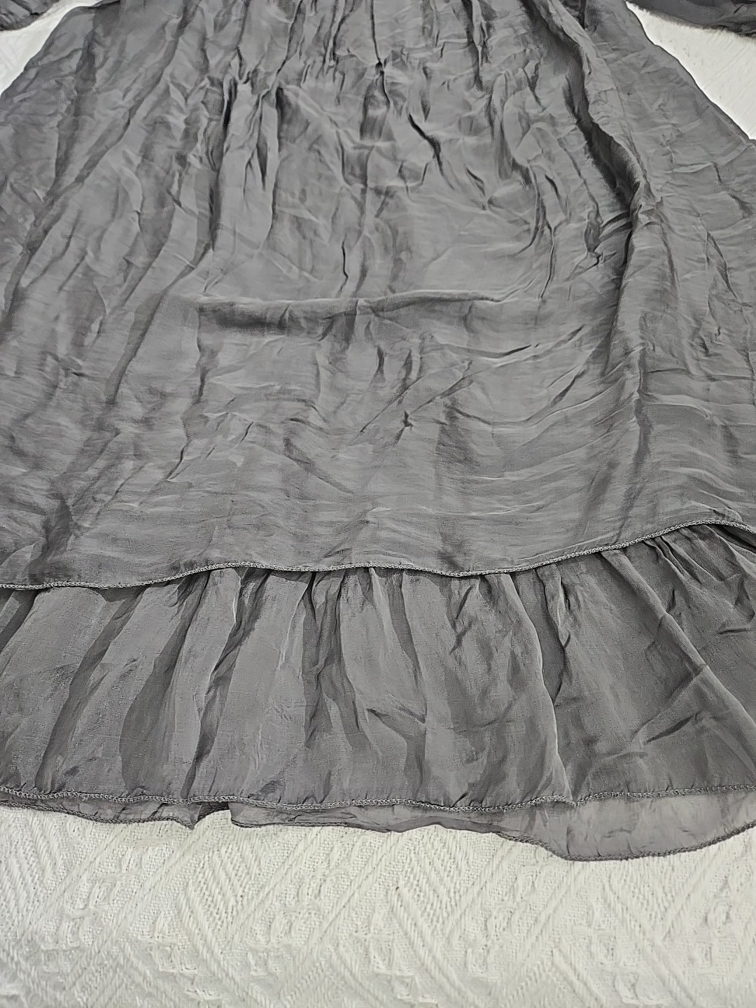 Sofia Gray Crinkle Long Sleeve 100% Seta Silk Dre… - image 6