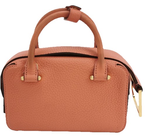 Authentic Delvaux Cool Box Nano Peach Grained Leather Top Handle Bag Gold