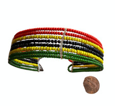 Beaded Band Bracelet Wrist Cuff Jah Reggae Rasta Colors