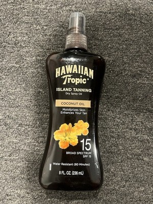 Hawaiian Tropic Island Tanning Dry Spray Oil Coconut SPF 15 Water Resistant 8 oz
