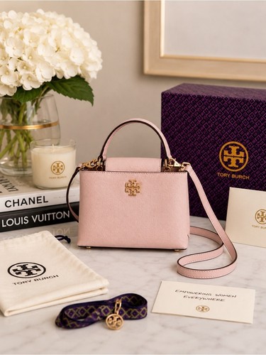 Tory Burch Britten Mini Satchel Crossbody Delicate Pink Pebbled Leather NWT