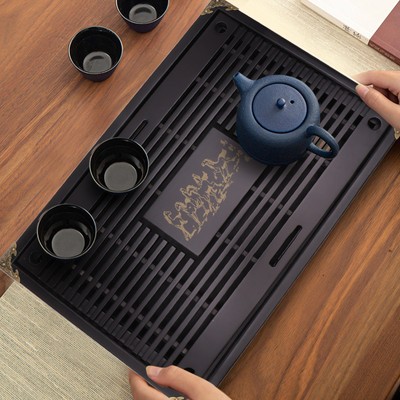 (Schwarz)Einfaches Tee Tablett Schublade Typ Holz Drainage Wasser Lagerung Go E