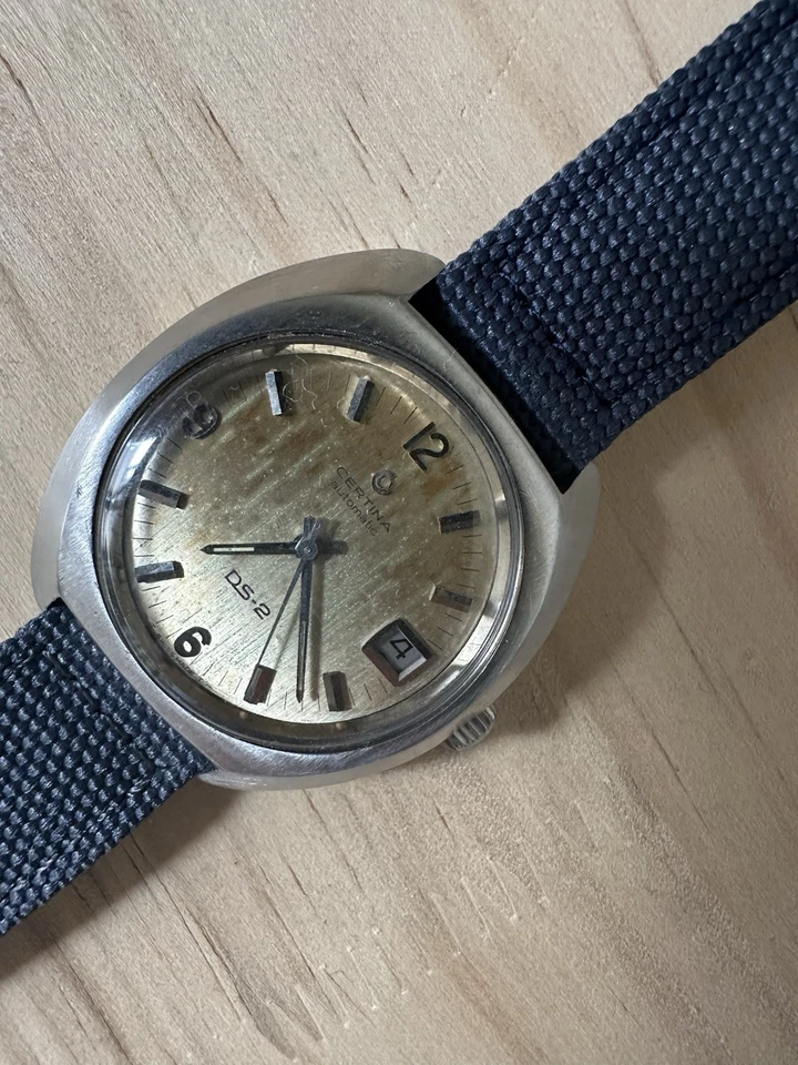 Certina DS-2 Automatik Armbanduhr Datum Edelstahl silber Blau Textil ZB beige - Bild 3 von 4