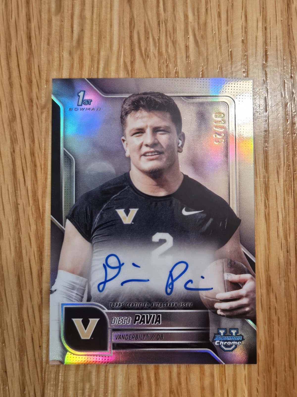 Diego Pavia 2025 Bowman Chrome U 1st Auto Image Variation 1/25