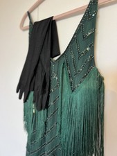 Green Flapper 1920s Roaring 20s Great Gatsby Fringe Sequin Dress Womens SMALL