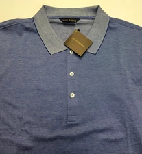 New SCOTT BARBER Casual Polo Shirt Men 2XL XX-LARGE Blue Mercerized Cotton Knit