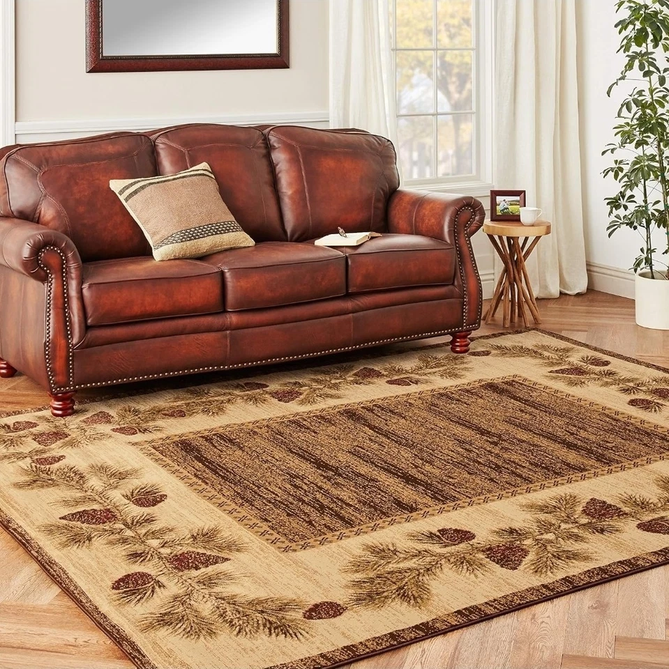 New. Rug Empire 8×10  Rustic Lodge, Pine Cone Open Field Area Rug. - Image 2 of 4