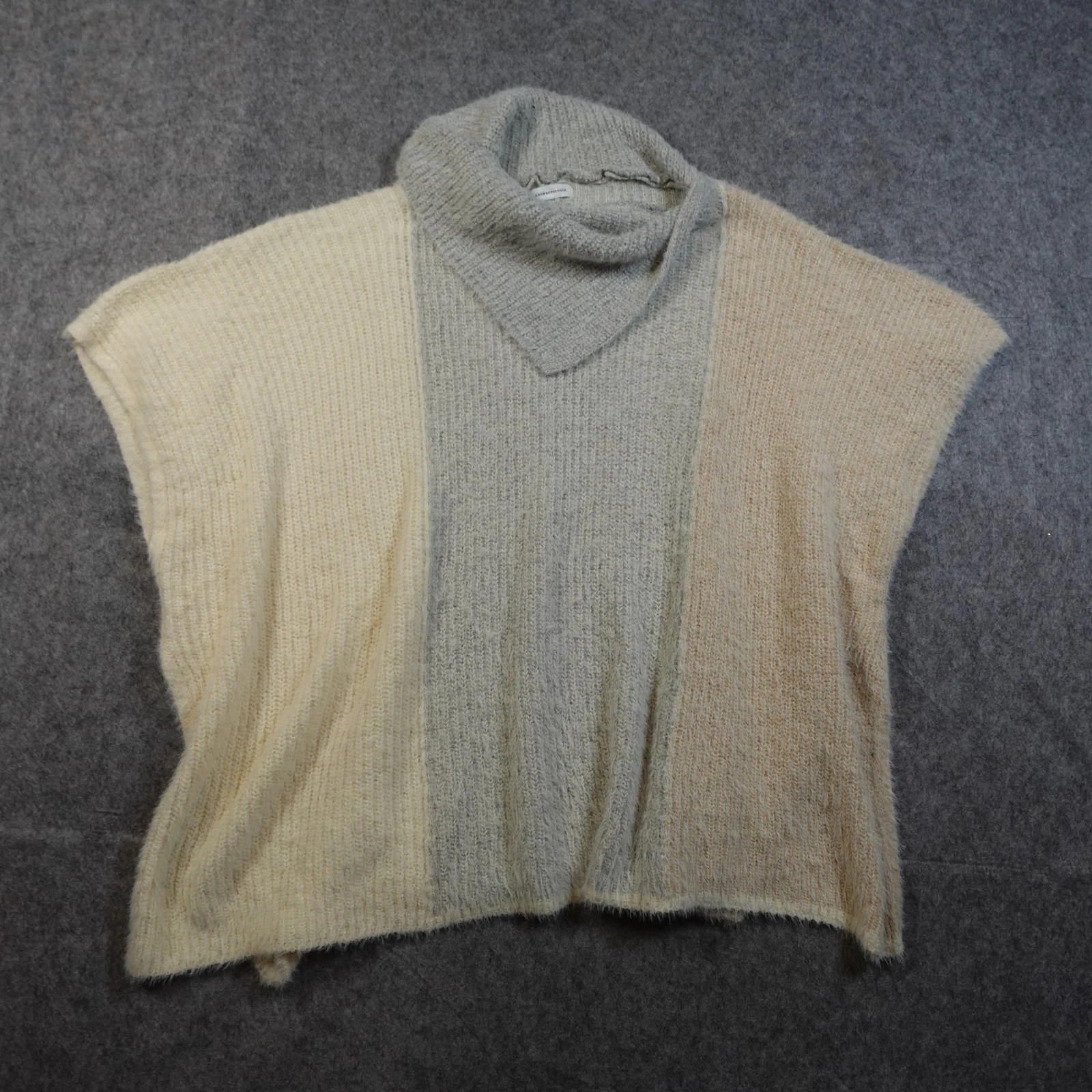 Anthropologie Sweater Womens One Size Poncho Colorblock Cowl Neck Knit Fuzzy