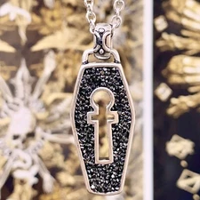 Stainless Steel Coffin Necklace Black CZ Front Gothic Jewelry Unisex pendant