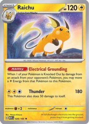 Pokémon - 151 - Raichu 026/165 - Holo Rare- ENGLISH - NM/M