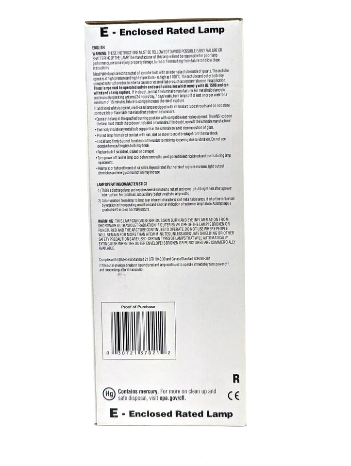 Westinghouse ED28 Mogul Base 250W Metal Halide HID Grow Bulb Lamp #37021 NEW NIB - Image 2 of 4