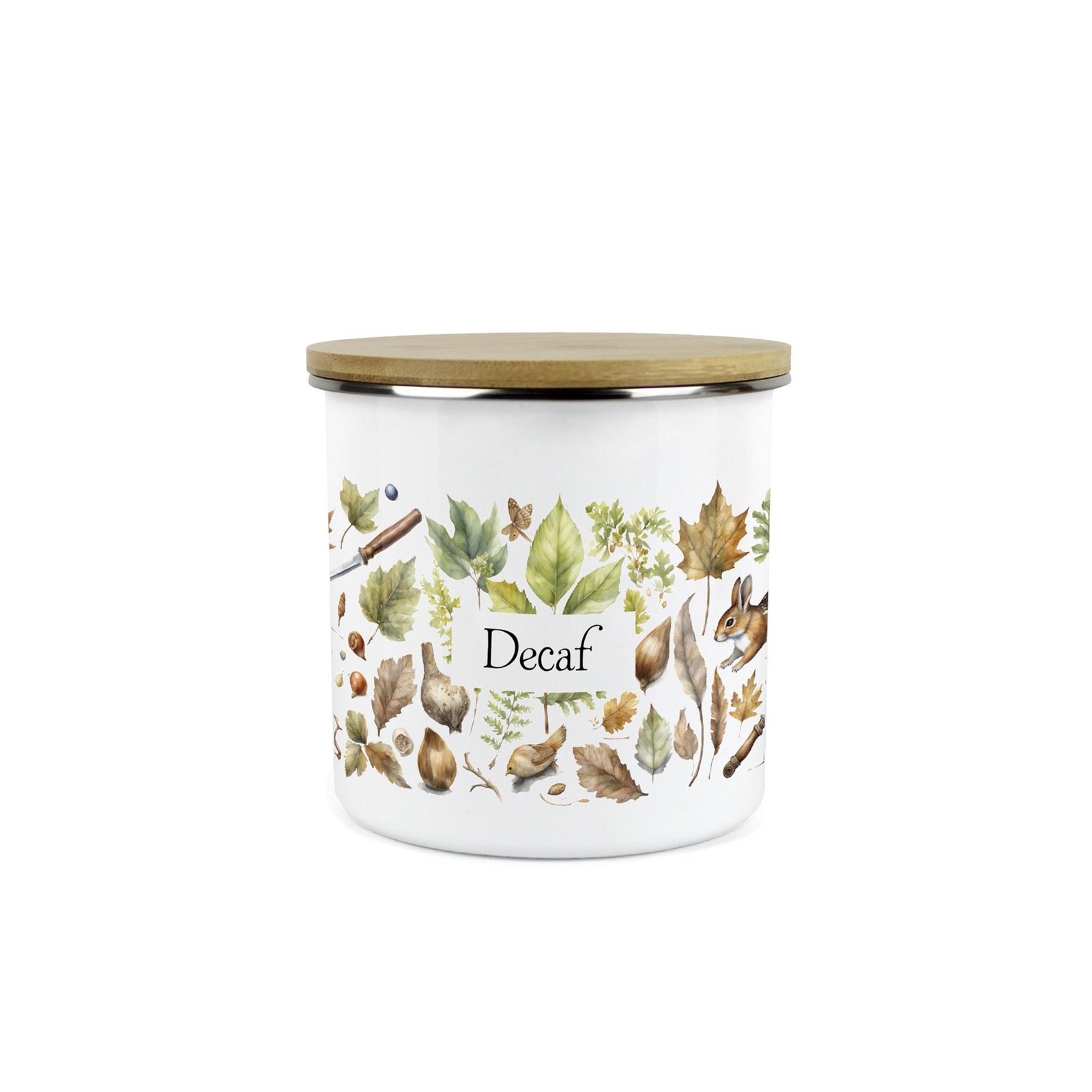 Woodland Forest Decaf Canister - Enamel Kitchen Storage Jar Gift