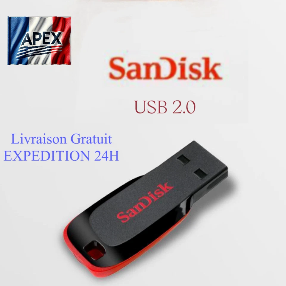 SanDisk USB 2.0  Cruzer Blade 2GO 4GO 8 Go 16Go  32Go  64Go Stockage - Photo 2/3
