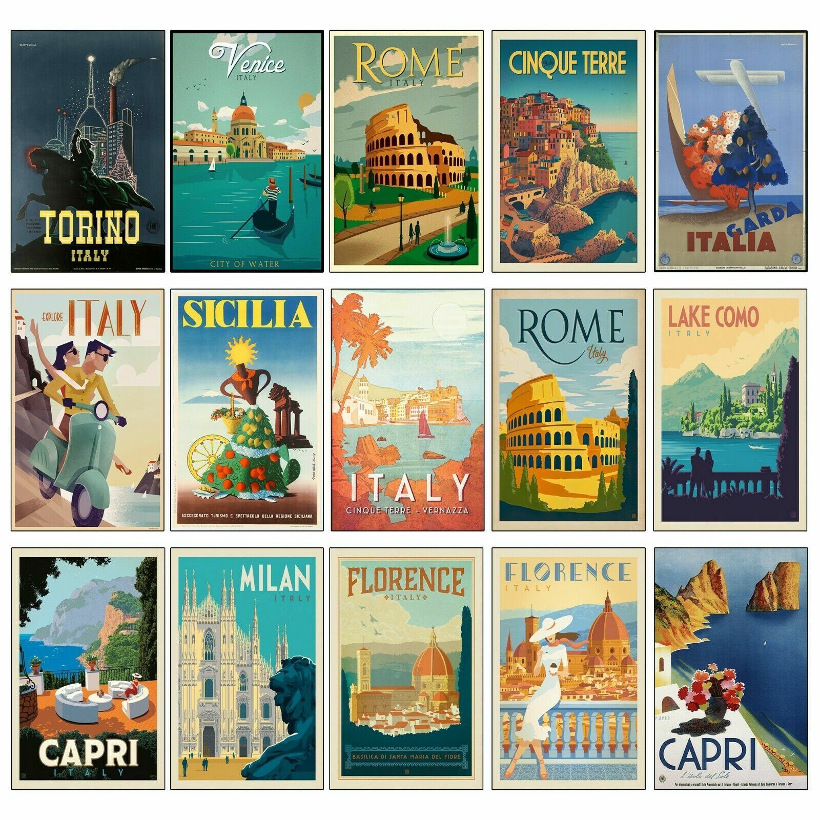 Poster Vintage CLASSIC ITALIA Viaggio Retro Stampe Arte Turismo Vacanze  Casa Dec