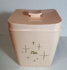 Vintage 1950s Atomic star Tea Canister Container  thin PLastic Pink w/Lid