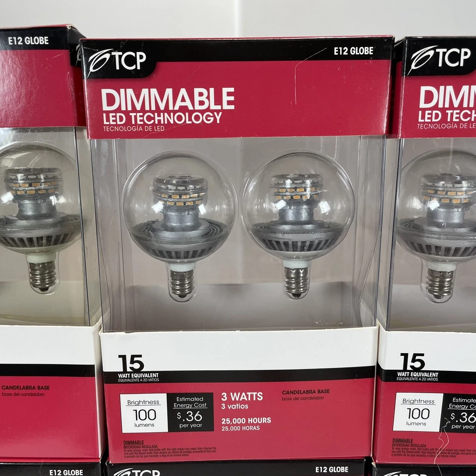 (20) Bulbs TCP Dimmable LED E12 Globe 3 watts 15 Equivalent New Sealed - Image 2 of 2