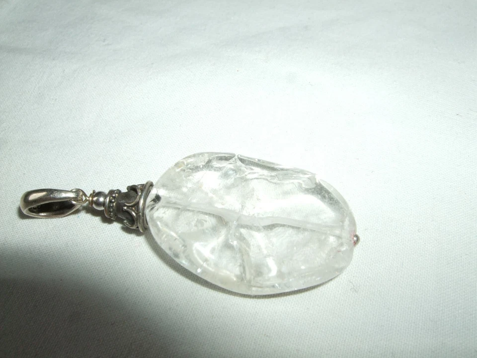 GIOIELLO CIONDOLO ARGENTO 925 STERLING QUARZO IALINO CRISTALLO DI ROCCA CM 5 - Immagine 4 di 4