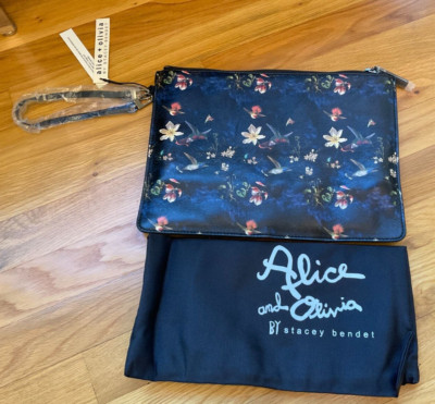 NWT Alice & Olivia Black & Multicolor Floral Print Zippered Clutch