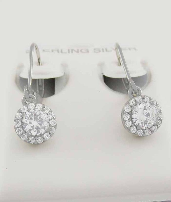 LAB CREATED 1.86 Cts WHITE SAPPHIRES DANGLE EARRINGS .925 Silver - LEVERBACK