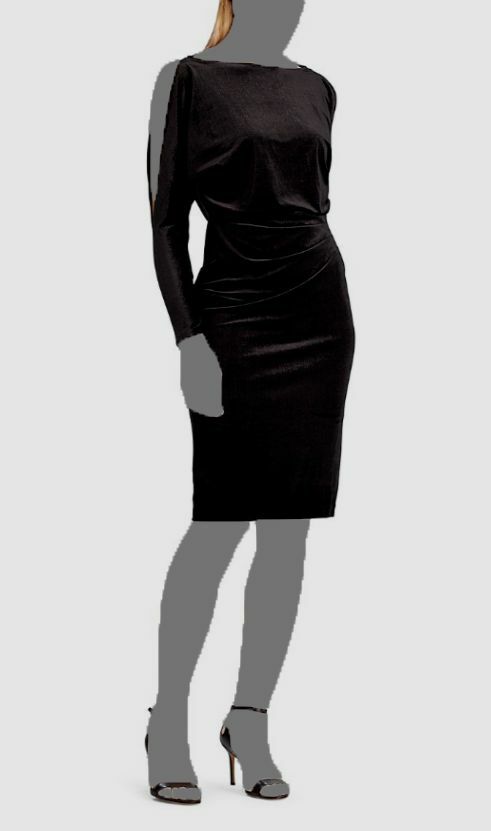 $122 Ralph Lauren Women's Black Solid Velvet Slit- Long