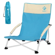 VILLEY Portable Folding Beach Camping Chair Low Sling Outdoor Cross-Legged Chair