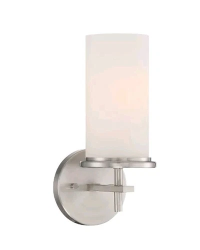 Minka Lavery 4091 Haisley 12" Tall Bathroom Sconce - Brushed Nickel /White Glass - Picture 1 of 4