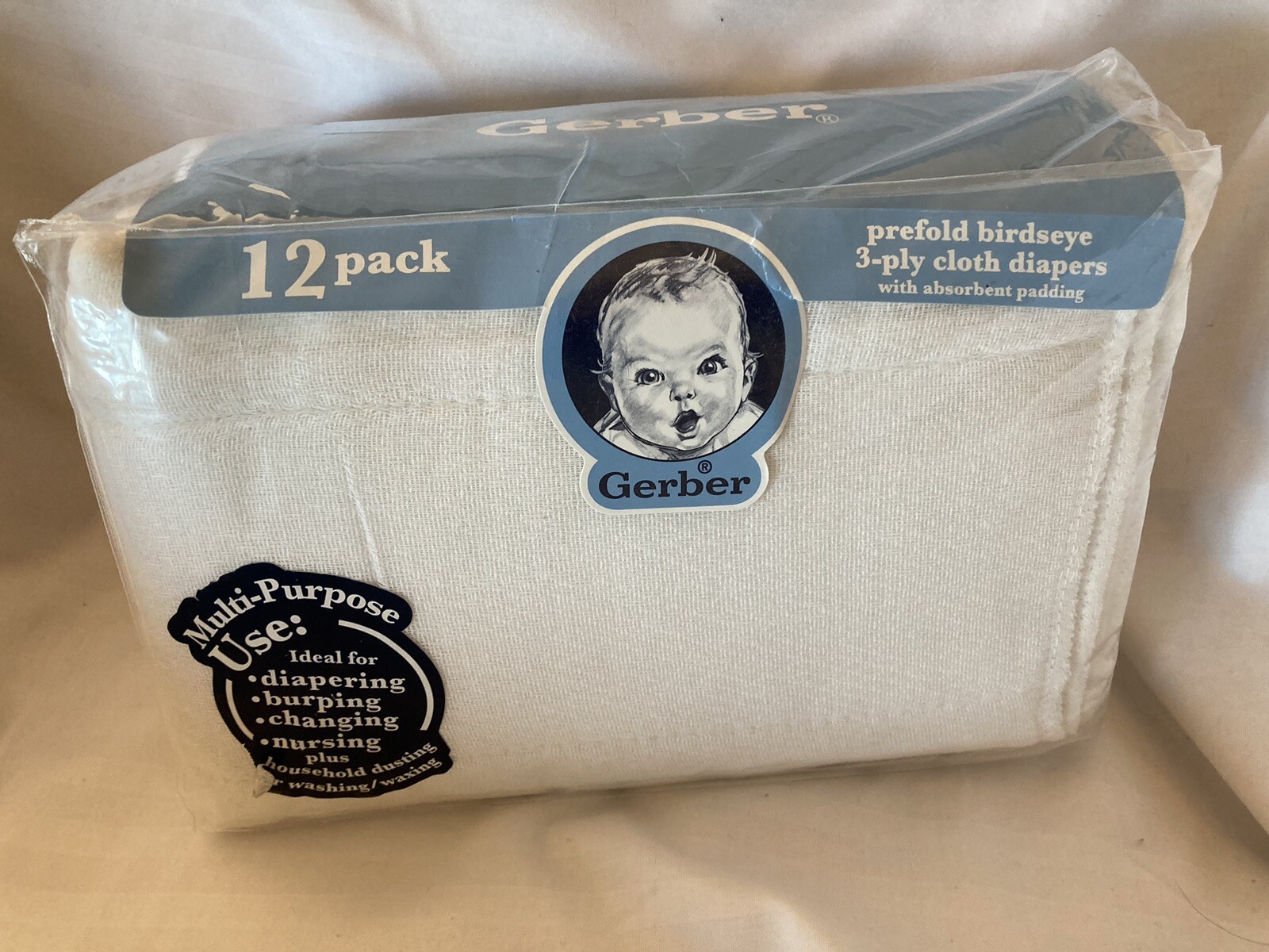 Gerber Prefold Birdseye 3 ply Cloth Diapers with Absorbent Padding 12