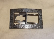 Vintage Sterling Silver Etched Belt Buckle