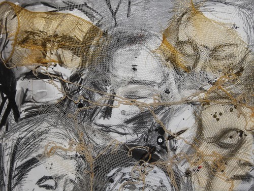 Abstract portrait ink/pencil/collage painting - Picture 4 of 12