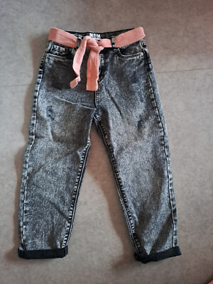 NEUF Jean mom fit acid wash noir/ceinture gaze rose Vertbaudet - 9 ans