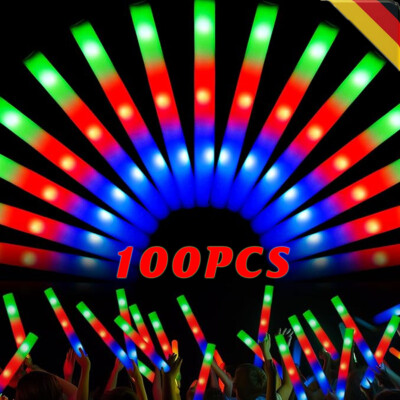 100stk LED Glow Sticks Blinkende Leuchtstäbe Rally Party Light Up Foam Sticks DE