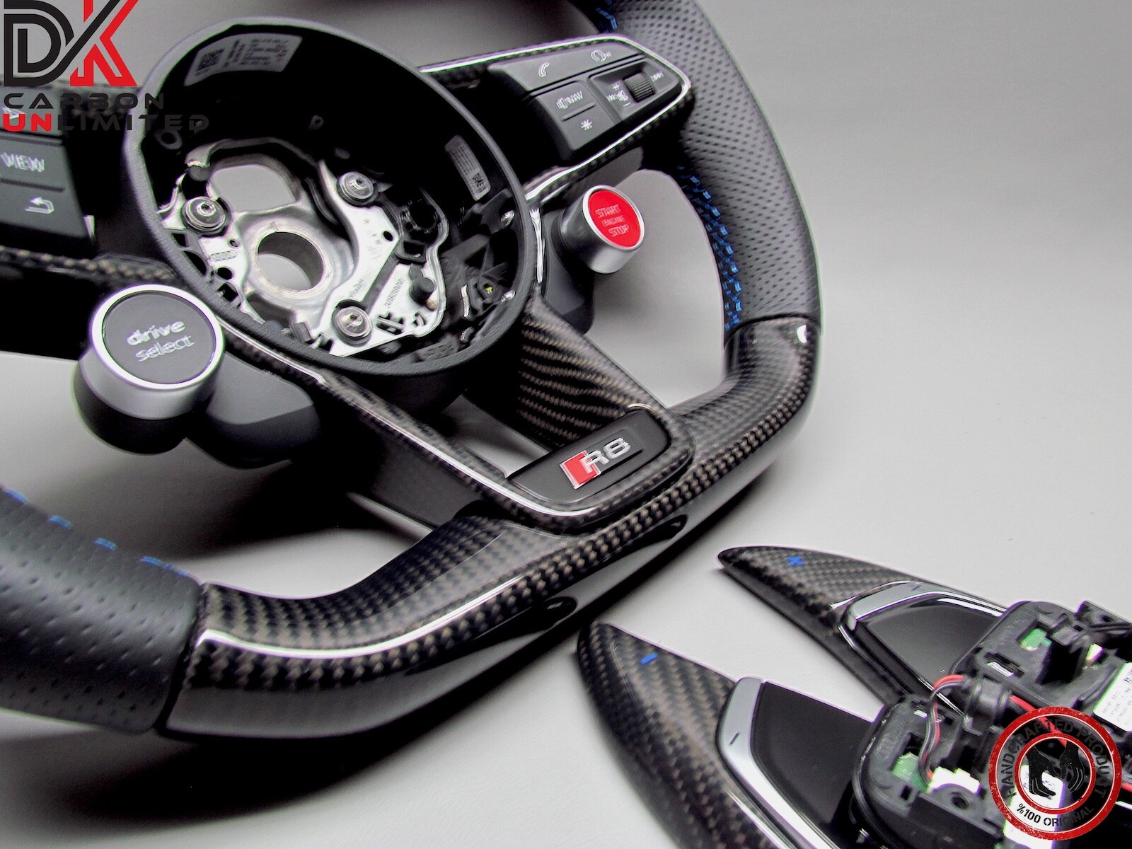 Audi R8 4S TT RS 8S Ara Blue Ring Perforated Leather Carbon Steering Wheel v2