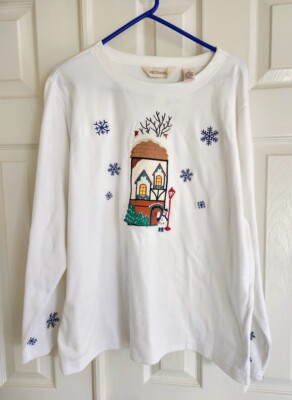 BECHAMEL HOLIDAY Wmns L Tee-Shirt White Long Sleeve  Home for the Holidays  Embr