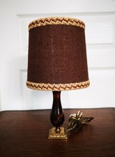 Vintage Petite Lampe À Poser Pied En Bois Et Métal Doré H. 32cm Fonctionnelle