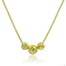 Yellow Gold Flash Sterling Silver Diamond-Cut 8mm & 10mm Sliding Beads Necklace