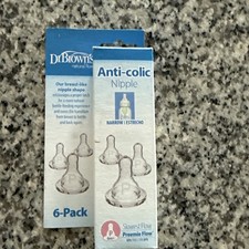 Brand New Dr Brown's Anti Colic Baby Bottle Nipple 6 Pack Narrow Preemie Flow