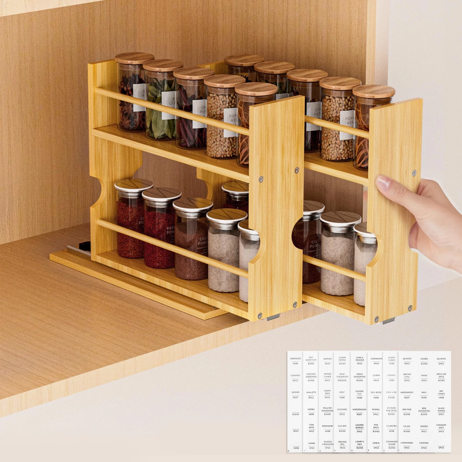 Pull Out Spice Rack for Cabinet, Slide Out Drawers, Space-Saving Seasoning Ki...