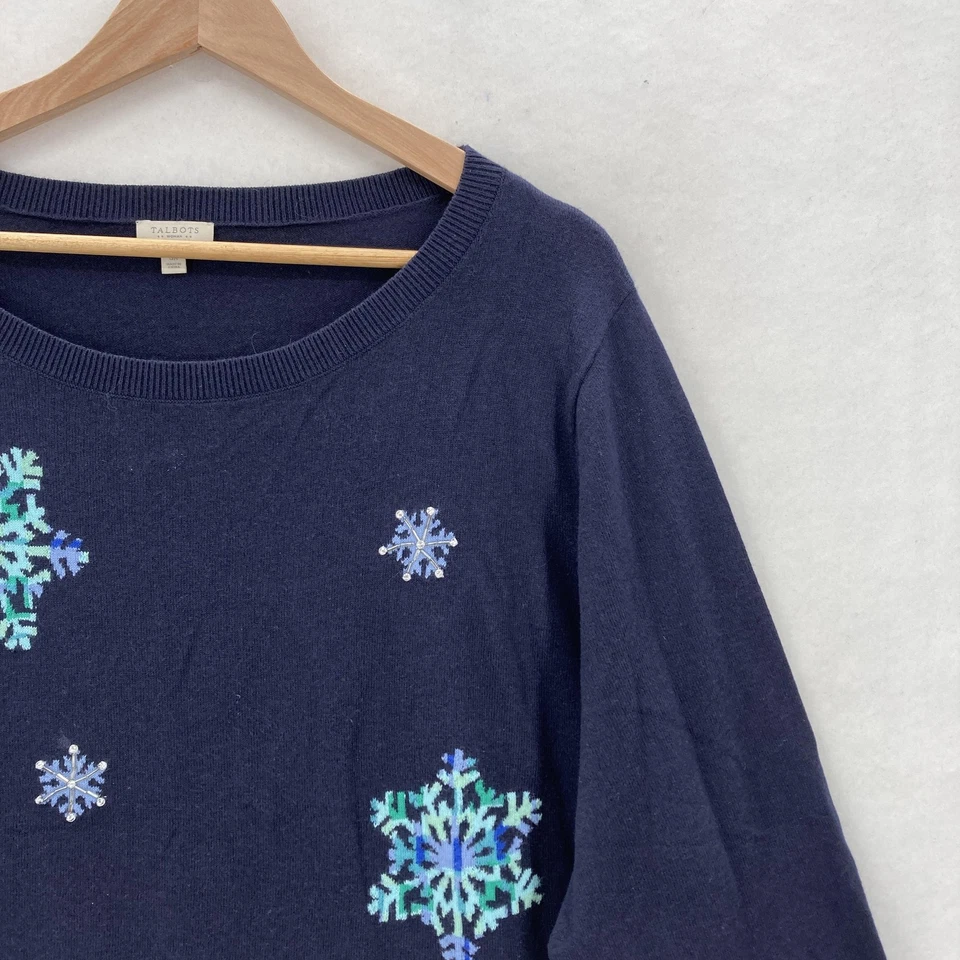 Talbots Sweater Womens 3X Blue Snowflake Sequin Embellished Pullover Holiday - Image 2 of 4