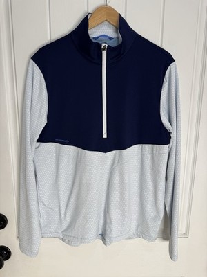 Zero Restriction Men s Z500 Hex 1/4 Zip Golf Pullover - Medium - Navy/Light Blue